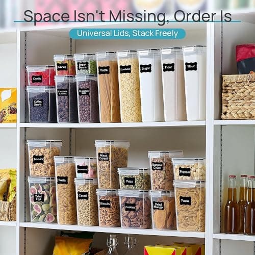 Airtight Food Storage Containers with Lids, Vtopmart 24 pcs Plastic Kitchen and Pantry Organization Canisters for Cereal, Dry Food, Flour and Sugar, BPA Free, Includes 24 Labels，Black thumbnail 6