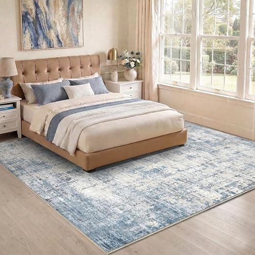 Syrlfar Area Rugs 9x12 Living Room Rug Washable No Slip Low Pile Soft Thickness Large Carpets Indoor Floor Covering for Bedroom Dining Modern Abstract Home Office Decor Blue thumbnail 4