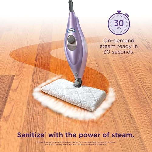Shark Steam Pocket Mop with 2 Washable Double-sided Pads, Purple, S3501 | Lightweight, 2 Machine Washable Double-Sided Microfiber Pads, Swivel Steering, Steam Sanitization on Sealed Hard Floors thumbnail 3