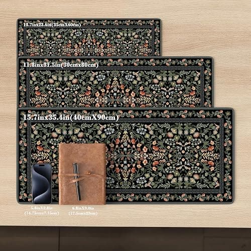 iCasso Floral Desk Mat,Mouse Pad for Office Decor,35.4x15.7in,Black | Back to School Desk Pad Mat, Anti-Slip Big Mousepad with Stitched Edges for Computer Desktop,Smooth Water-Resistant thumbnail 2