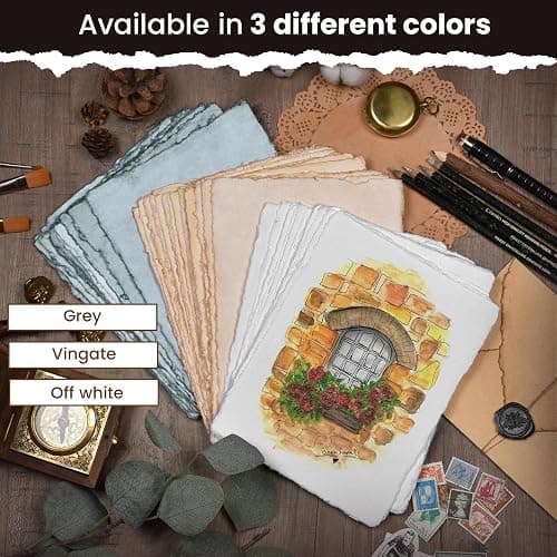 LEATHER VILLAGE Watercolor Paper - 6 X 4 inches, 50 Sheets - Mixed Media Watercolor Paper - 150 GSM Thick Deckle Edge Virgin Cotton Handmade Paper - Off White thumbnail 10