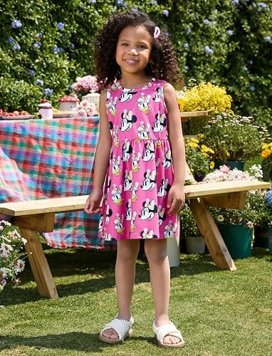 Disney Frozen Elsa Princess Minnie Mouse Stitch Toddler Girl Dresses 2 Pack Sleeveless and Ruffle Sleeve Dress Set 2-13 Years - Minnie-dark Pink - 2T thumbnail 3