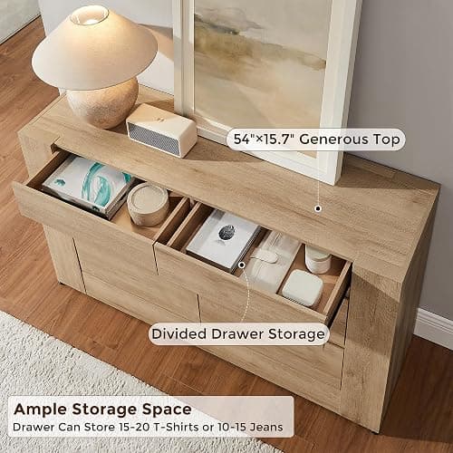 OKD Modern 6 Drawer Dresser with Handle-Free Hidden Drawers, Natural Oak | 54" Wide Bedroom Dresser, Thick Wood Design, Dressers TV Stand, Storage Organizer for Living Room thumbnail 3