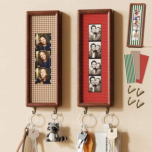 Janaden 2 PCS Photo Booth Frames with 3 Vintage Mats for Wall & Desktop | 11.3x3.5in Wood Photo Strip Frame, Photobooth Holder with Stand and Key Holder Hangers (Drilling Needed,Tool Not Included) - Image 1