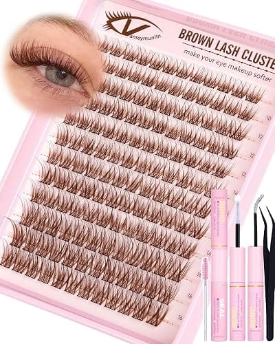 Natural Brown Lash Clusters Kit Wispy Eyelashes Clusters Kit C Curl Cluster Eyelash Extensions 10-16mm Cluster Lashes DIY Eyelash Clusters Waterproof Individual Lashes Extension Kit with Brush - Image 1