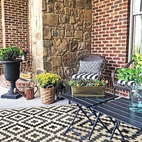 SAND MINE Waterproof Outdoor Rug 5x8 ft, Plastic Reversible Rug, Modern Area Rug, Large Floor Mat for Outdoors, RV, Patio, Backyard, Deck, Picnic, Beach, Camping, Black & Beige thumbnail 5