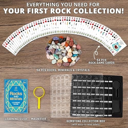 PIBEX Rock Collection Starter Kit - 54 Pcs Assorted Gemstones, Crystals, Rocks & Minerals, with Learning Book & ID Cards, Earth Science Kit Toy, A Geology Gift for Kids & Adults Ages 8+ thumbnail 8