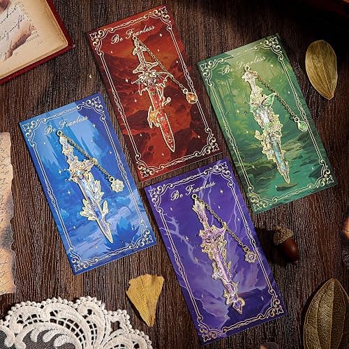 4pcs Fantasy Sword Bookmarks for Books, Journals, Planners - Cool Metal Book Markers for Reading Women & Men, Unique Book Marks Gifts for Book Lovers, Reading Accessories for Students & Adults & Kids thumbnail 2