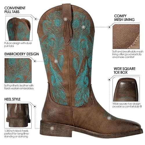J's.o.l.e Women's Floral Embroidered Cowboy Boots Square Toe Fashion Western Cowgirl Boots thumbnail 4