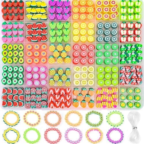 richginker 600pcs Polymer Clay Beads Friendship Bracelet Making kit Cute Fun Charms Beads for Bracelet Making DIY Arts Crafts Birthday Gifts Toys for Kids Girls Age 4-13 Fruit - Image 1