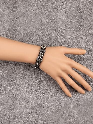 Jeilwiy Punk Leather Wristbands for Men Bracelets Handmade Wide Cuff Bangle Braided Jewelry Black Brown Adjustable - Punk Father's Gifts thumbnail 4
