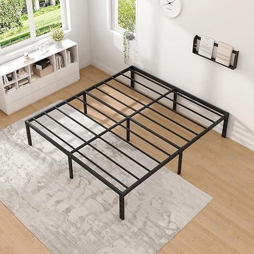 NEW JETO Metal Bed Frame,Full Size Bed Frame with Storage Space,Heavy Duty Sturdy Mattress Foundation,Easy Assembly,No Box Spring Needed, Black,16 Inch,Full thumbnail 8