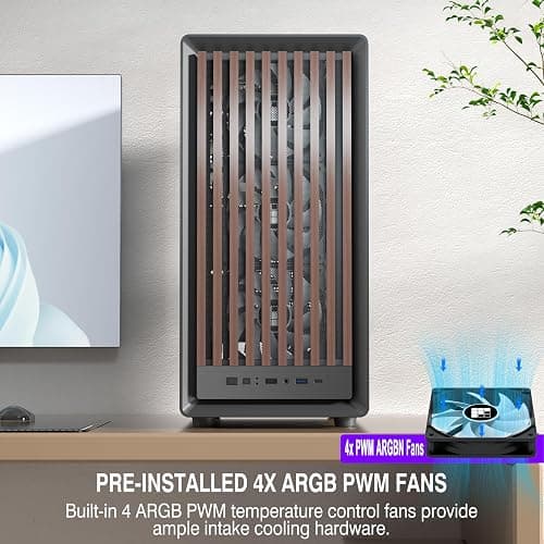 FOIFKIN M1 PC Case -Walnut Front pane Pre-Installed 4 PWM ARGB Fan, ATX Mid-Tower Gaming PC Case, with Type-C,FOIFKIN (Black, M1) thumbnail 3