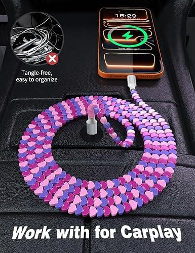 AIAUXAI USB C to USB C Cable,6FT Beaded Charger Charging Cord,Pink-Purple | 60W Cute Type C Phone Charger Cord for iPhone 18 Pro Max 17 16/iPad&CarPlay,for Samsung S26 S25 Ultra A17 Android Girls Women thumbnail 6