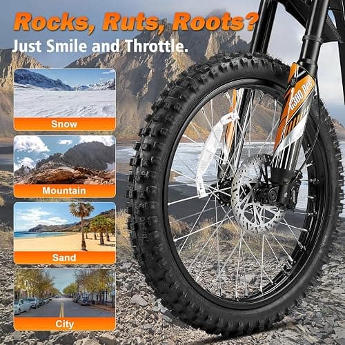 HAPPYRUN G300 Pro Electric Dirt Bike for Adults, 72V 30Ah Battery, 6500W Motor, 50 MPH Speed, 70 Mile Range, 350 Lbs Load Capacity, Hydraulic Brakes Black (Orange) thumbnail 5
