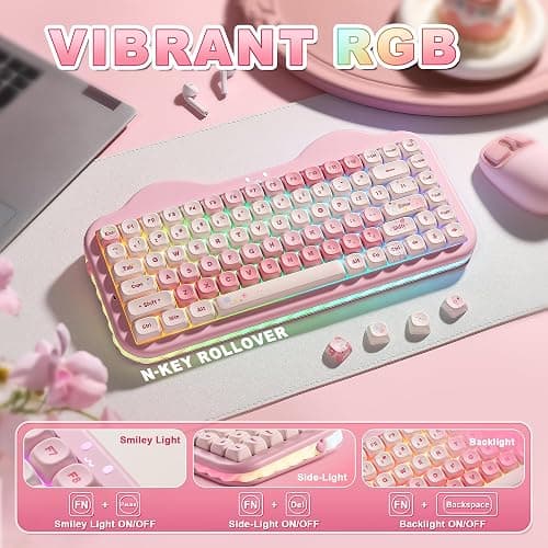 YUNZII C75 Wireless Mechanical Keyboard,75% Layout, Hot-Swappable NKRO,BT5.0/2.4G/USB-C Mode,Dye-Sub PBT MOA Keycaps,RGB Gasket Mount,Cute Cake Design for Mac/Win/Gaming (Pink, Candy Switch) thumbnail 7