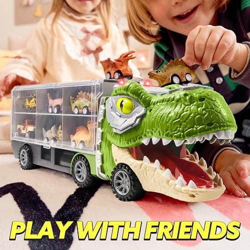 JOYIN 13 in 1 Dinosaur Toys for Kids 3-5, Dinosaur Truck with 12 Pull Back Cars, Birthday Gifts Toys for 3 4 5+ Year Old Boy, Transport Carrier Truck for Toddlers, Christmas Great Gifts for Grandkids thumbnail 8