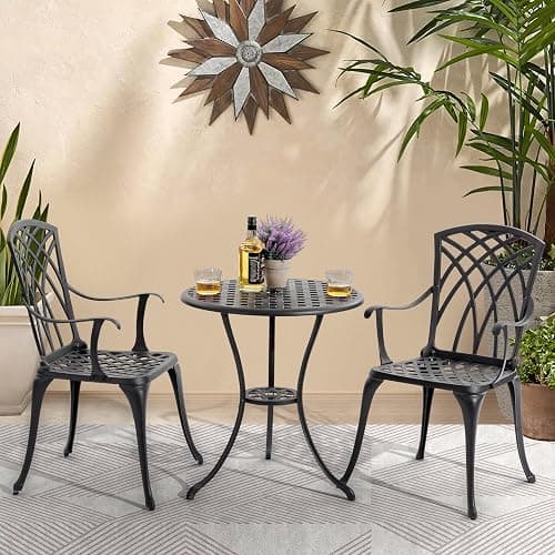 NUU GARDEN Bistro Set 3 Piece Outdoor All Weather Cast Aluminum Patio Bistro Set Patio Table and Chairs Set of 2 with Umbrella Hole for Backyard, Balcony, Front Porch, Lawn, Black thumbnail 9