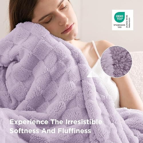 Bedsure GentleSoft Lavender Fog Throw Blanket for Couch - Checkered Fleece Blankets Gifts for Women Men Girls, Cute Soft Cozy Throw for Bedroom Home Decor Gifts, 50x60 Inches thumbnail 5