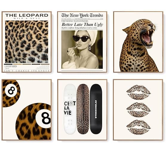 Trendy Leopard Wall Poster - Stockholm Style Room Decor for Women - Luxury Fashion Posters for Home Bedroom Apartment Dorm - HD Prints - Set of 6 Pieces - 8 x 10 inch - UNFRAMED - Image 1