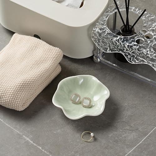 Ceramic Trinket Dish, Ring Tray, Decorative Jewelry Dish for Earrings Necklaces Watch Keys Women (Green Leaf) thumbnail 6