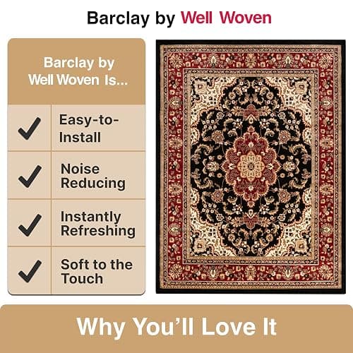 Well Woven Barclay Collection Medallion 5x7 Black Area Rug - for Living Room, Bedroom, and Dining Room thumbnail 5