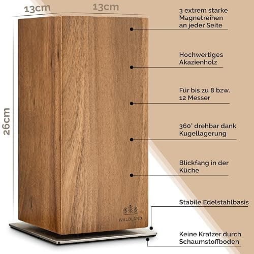 WALDLAND Bloc à couteaux de qualité supérieure sans couteau,Bloc à couteaux magnétique et rotatif à 360°,En bois d'acacia élégant et robuste,Bloc en bois,Organiseur de cuisine thumbnail 3