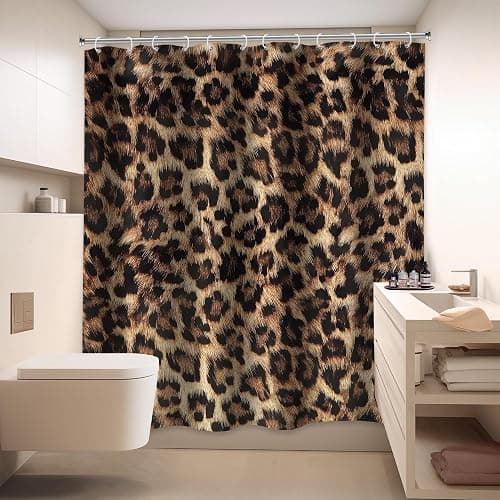 LIGHTINHOME Leopard Print Shower Curtain 72Wx72H Inch Wild Safari Skin Pattern Powerful Cheetah Cat Panthera Black Brown Fur Wildlife Waterproof Bathroom Home Decor 12 Plastic Hooks thumbnail 5