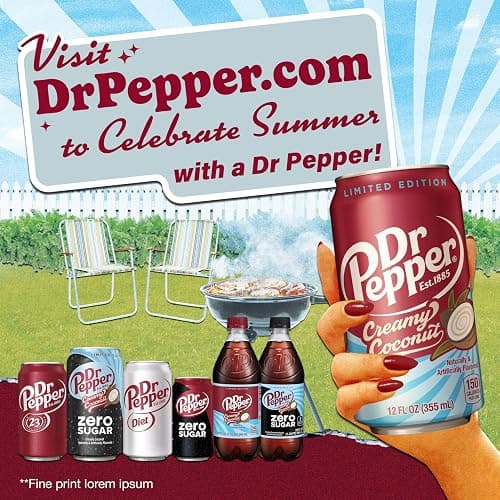 Dr Pepper Zero Sugar Creamy Coconut Soda, 12 fl oz cans, 12 Pack thumbnail 5