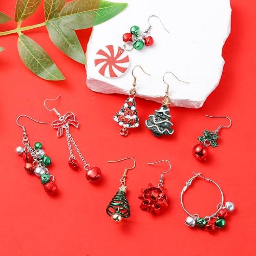 Cristina Christmas Earrings Set for Womens Gifts for Christmas Holiday Earrings Jewelry Bow Bell Tree Snowman Santa Dangle Earrings for Stocking Xmas Hoop Stud Earrings Christmas Party Jewelry thumbnail 5