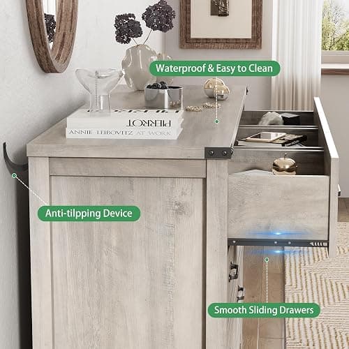 Dresser for Bedroom with 9 Drawers, 59" Wide Wood Chest of Drawers with Deep Drawers & Mental Handle, Modern Dresser TV Stand, Wooden Closet Storage Organizer for Living Room, Hallway, Entryway, Grey thumbnail 6