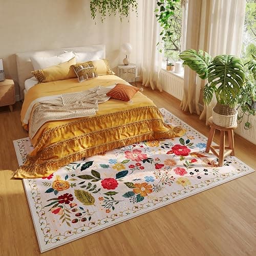 Rugcomf Area Rugs 9x12 Living Room Clearance Washable Boho Rug Non Slip Floral Vintage Low Pile Large Rug for Living Room, Bedroom, Farmhouse, Dining Room, Kids Playroom(Beige) thumbnail 4