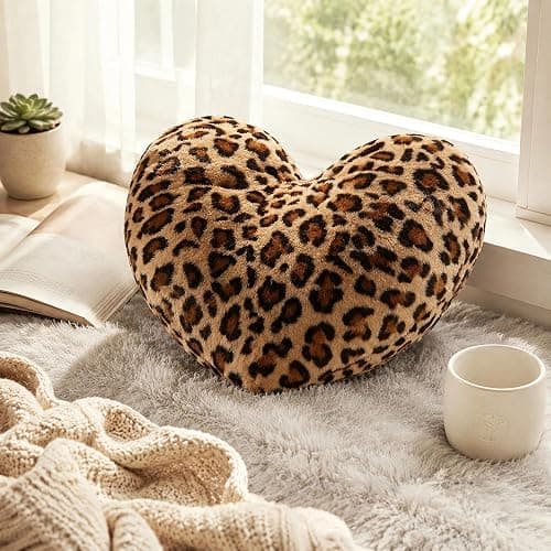 MQumirrin Leopard Heart Pillow Small Cheetah Print Love Pillows Soft Faux Fur Heart Shaped Decorative Pillow Cushion for Bed, Sofa, Couch, Bedroom & Living Room 13 x 10 Inch thumbnail 5