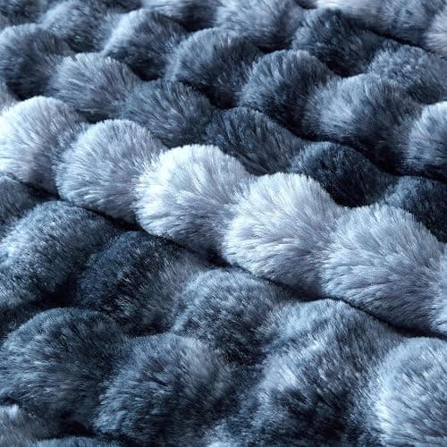 Serenhom 50x60 Inches Ultra-Soft Fuzzy Faux Fur Plush Throw Blanket - Thick, Warm Sherpa for Couch, Sofa, Bedroom, Camping - Decorative Blanket for Cozy Warmth, Bubble Dark Blue Tie Dye thumbnail 6