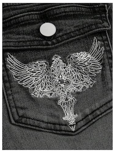 MakeMeChic Women's Flared Jeans Bell Bottom Jeans Embroidered Y2K High Waist Stretchy Denim Pants thumbnail 4