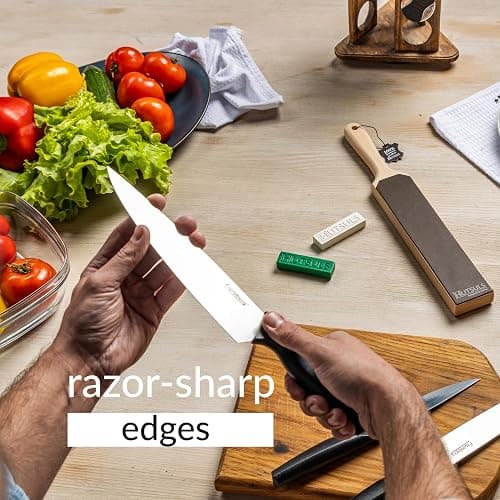 Hutsuls Leather Strop for Knife Sharpening - Top-Tier Double Sided Knife Stropping Kit with White & Green Paddle Strop Compound, Easy to Use Sharpener Leather Knife Strop Kit for Razor Sharp Edges thumbnail 7