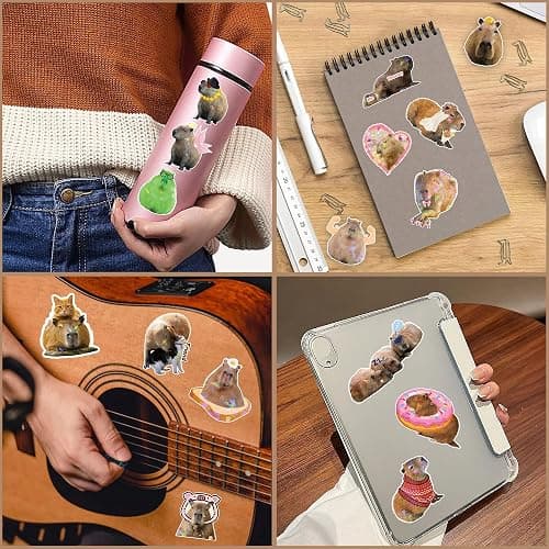 Capybara Stickers, 108 PCS Funny Vinyl Waterproof, Meme Animals Holographic Decals Stickers for Laptop, Water Bottles, Capy Birthday Decorations, Gifts for Capybara Lover thumbnail 7