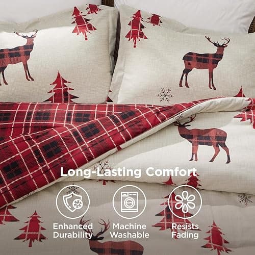 Bedsure Christmas Comforter Set Queen - Christmas Bed Set with Reindeer, Soft Bedding for Holiday, 3 Pieces, 1 Reversible Buffalo Check Printed Comforter and 2 Pillow Shams thumbnail 6
