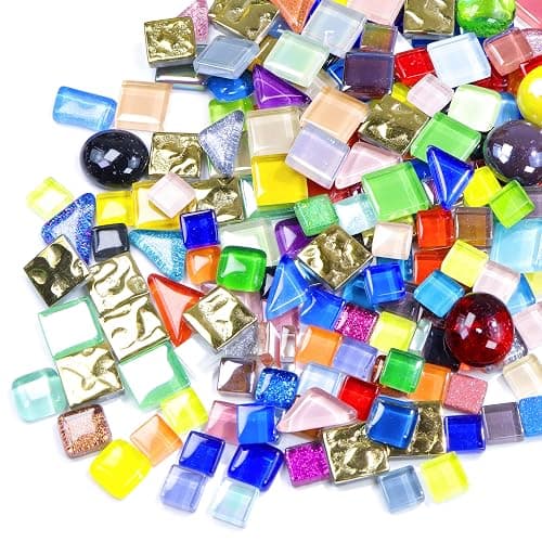 LATIIZ Glass Mosaic Tiles Crafts: 150 Pieces Pre-Cut Waterproof Crystal for Decor Outdoor Home & Garden - DIY Stepping Stones Coaster for Mom & Family Bonding Activities - Random iridescent thumbnail 3