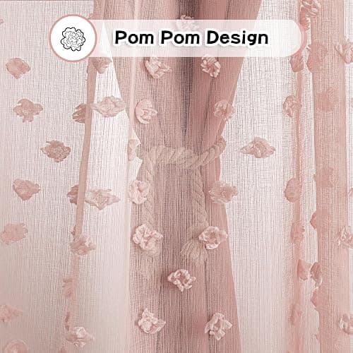 MYSKY HOME Pink Curtains for Girls Bedroom 84 Inches Long Blackout Nursery Curtains Double Layer Pink Pom Pom Sheer Overlay for Kids Toddler Grommet Privacy Room Darkening Window Drapes 52" x 84" thumbnail 7