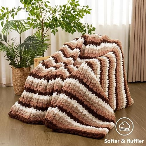 Cozyful Chunky Yarn for Hand Knitting - #10 Chunky Chenille Yarn, Jumbo Big Thick Chunky Yarns for Crocheting, Super Bulky Chunky Knit Blanket Yarns, 8 Skein (22yd, 8oz/Skein), Cream & Wine thumbnail 7