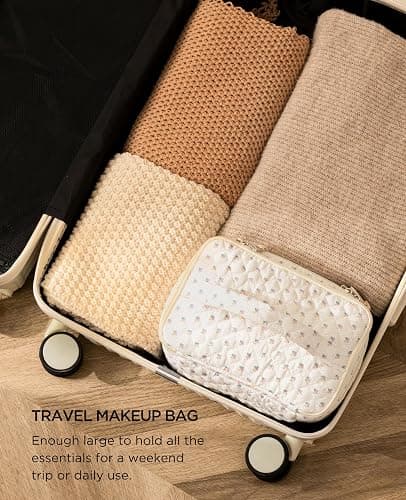 HBselect 2 Pack Floral Cotton Makeup Bag Set, Quilted Makeup Bag Travel Makeup Bag, Flap Handheld Double Layer Makeup Bag Large Medium Kawaii Coquette Aesthetic Toiletry Bags for Women Girls thumbnail 6