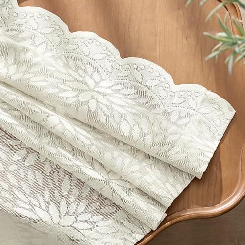 MIULEE Vintage Floral Scalloped Lace Curtains 2 Panels, Ivory 52" W x 63" L | Victorian Decorative Design, Short Semi Sheer Curtains, Light Filtering Rod Pocket Panels for Bedroom Living Room thumbnail 5