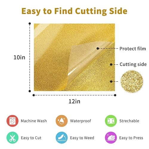 Glitter Heat Transfer Vinyl HTV - 14 Pack 12"x10" Iron On Vinyl for Cricut, Silhouette Cameo or Heat Press Machine, Christmas Decorations Shirts Dress, 14 Assorted Colors HTV Glitter Heat Press Vinyl thumbnail 5