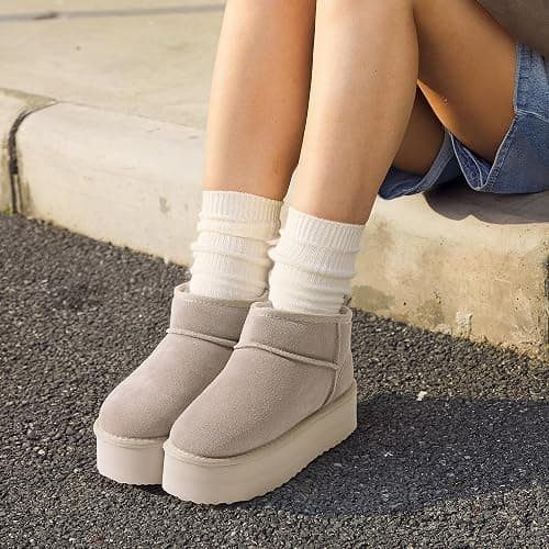 DREAM PAIRS Platform Mini Boots for Women Suede Genuine Leather, Classic Winter Ankle Snow Boots with Memory Foam Insole Lightweight Anti-Slip Outsole FuzzyClassic thumbnail 4