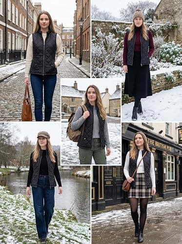 Fuinloth Women's Quilted Vest Lightweight Puffer Stand Collar Zip Gilet | 4 pockets with 2 inner storage. Quilted padded warm gilet. Fall winter outerwear layering vest for travel hiking daily wear. thumbnail 4