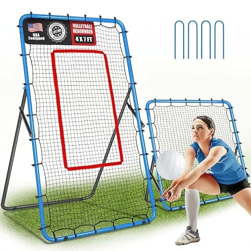 JOLORLY 2-in-1 Volleyball Rebounder Net System, Adjustable from 7x4 ft to 4x4.5 ft, 4-Angle Bounce Back Net, Training Equipment for Volleying, Bumping, Spiking Practice, Resists Twisting - Image 1