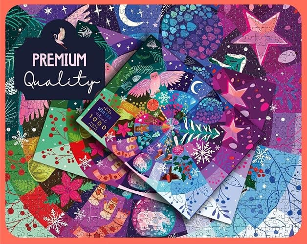 Elena Essex 'Winter Wheel' Puzzle for Adults 1000 Pieces, Christmas Puzzle 28" x 20", illustratded by Elena Essex, Thick & Sturdy Pieces, Challenging Activity for Adults, Unique Idea! thumbnail 4