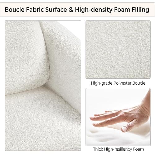 Yaheetech Tub Chair, Cozy Living Room Chair with Adjustable Headrest, Boucle Armchair with Lumbar Pillow and Golden Legs, Modern Accent Chair for Bedroom Lounge Waiting Room Office, White - White - 1 thumbnail 7