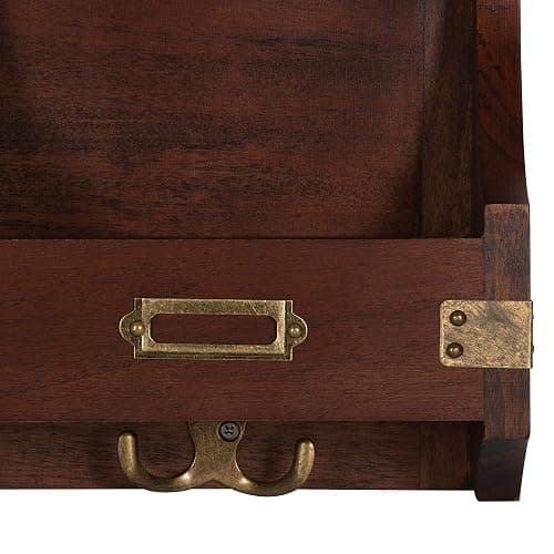 Kate and Laurel Stallard Decorative Wood Home Wall Organizer Mirror with Pockets and Key Hooks, Walnut Brown thumbnail 5